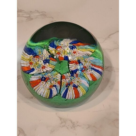 Art Glass Paperweight Millefiori 2.25" x 2.75" Floral Design Home Décor EUC - Picture 1 of 8